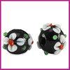 DQ glaskraal lampwork bloem zwart-wit