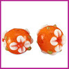 DQ glaskraal lampwork bloem oranje-wit