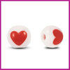 Acryl kralen rond 8mm hart wit - rood