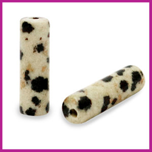 Natuursteen kraal tube rond Spotted stone greige black