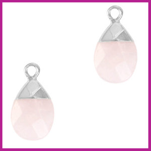 Natuursteen hanger icy pink zilver
