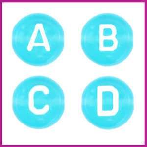 Letterkralenmix acryl transparant aqua/wit rond 7mm 
