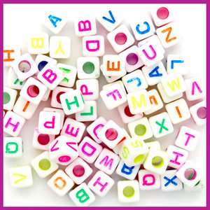 Letterkralenmix acryl blokje wit/multicolor neon