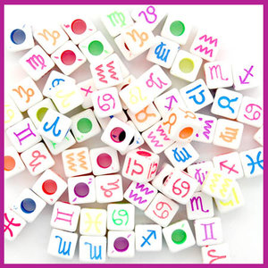 Letterkralenmix acryl blokje sterrenbeeld wit/multicolor neon