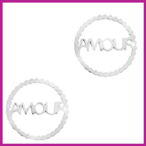 RVS stainless steel bedel / tussenstuk &quot;AMOUR&quot; zilver