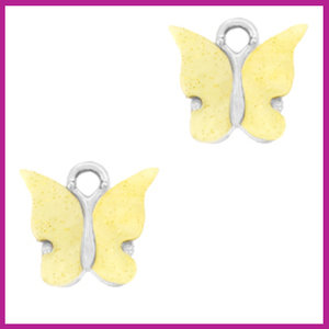 Metalen / Resin bedel vlinder yellow zilver