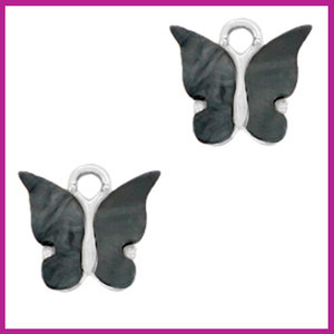 Metalen / Resin  bedel vlinder antracite zilver
