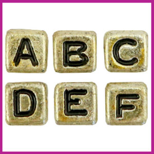 Letterkralenmix acryl blokje metallook gold black