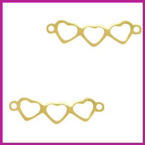 RVS stainless steel tussenstuk 3 hartjes goud