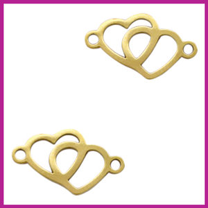 RVS stainless steel tussenstuk dubbel hartje goud