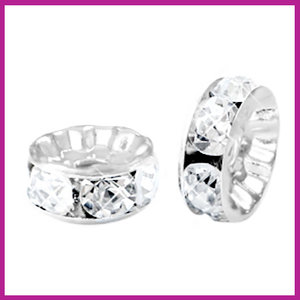 Strass kraal rondel &Oslash;8mm zilver - crystal