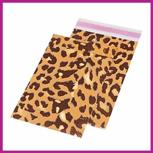 Cadeauzakje met plakstrook luipaard goud koper bruin