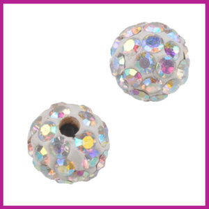 Strass kraal polymeerklei rond 8mm White crystal AB