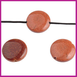 Goudsteen bruin kraal rond plat 14mm