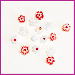 Glasmix millefiori kraaltjes bloem rood wit