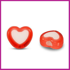 Acryl kralen hartje white - red