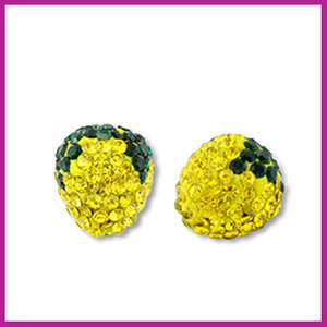 Acryl kraal met strass citroen geel - donker groen