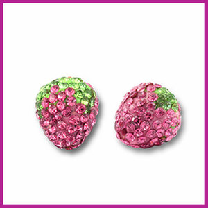 Acryl kraal met strass aardbei roze - licht groen