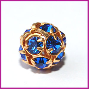 Strassbal goud blauw &oslash;8 mm