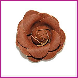 Bloem van stof en imitatieleer ca. 44x24mm bruin