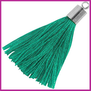 Kwastje met zilver eindkap ca.34mm Emerald green