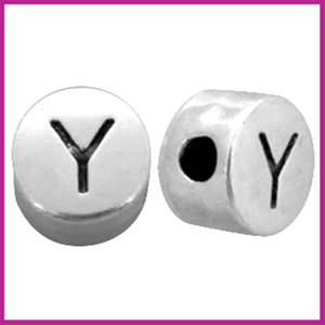 DQ letterkraal metaal rond 7 mm Y Antiek zilver