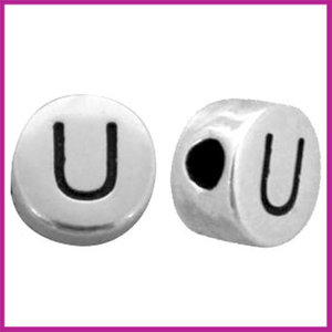 DQ letterkraal metaal rond 7 mm U Antiek zilver