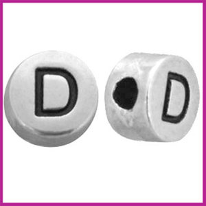 DQ letterkraal metaal rond 7 mm D Antiek zilver