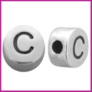 DQ letterkraal metaal rond 7 mm C Antiek zilver