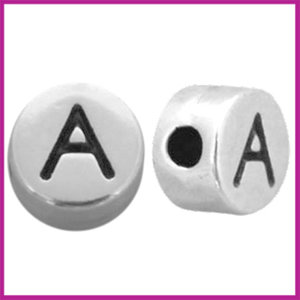 DQ letterkraal metaal rond 7 mm A Antiek zilver