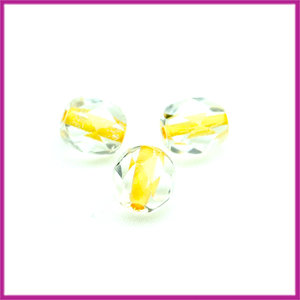 Glaskraal Tsjechisch facet 6mm transparant met gele kern