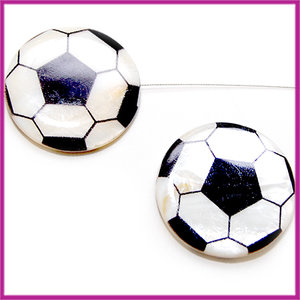 Schelp parelmoer kraal plat zwart/wit voetbal 