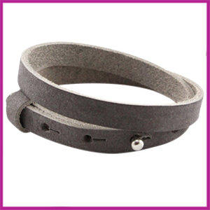 LC armband leer 10mm dubbel Donker grijs