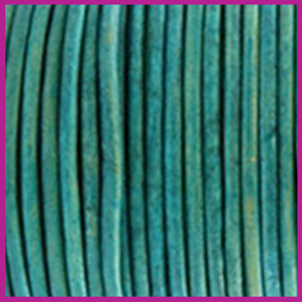 DQ leer rond 2 mm Vintage dark turquoise green per 50cm