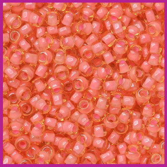 ToHo rocailles 8/0 Light Topaz/Coral Pink Lined