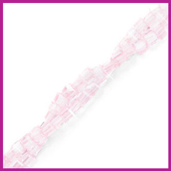 Glaskraal facet cube 2x2mm Ballet pink opal pearl shine