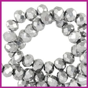 Glaskraal top facet disc 4x3mm Silver metallic pearl shine
