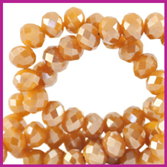 Glaskraal top facet disc 6x4mm Bleached apricot orange pearl shine