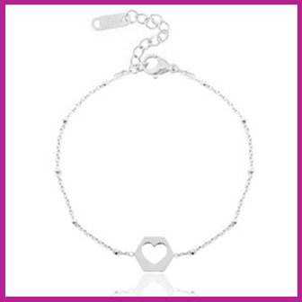 RVS Stainless steel armbandje jasseron cut out heart zilver