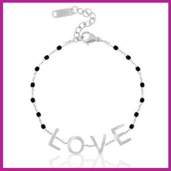 RVS Stainless steel armbandje &quot;L O V E&quot; zwart zilver