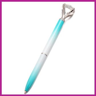 Hippe metalen balpen diamant aqua - wit