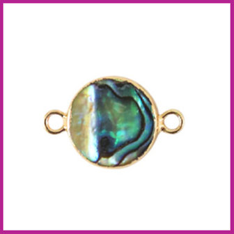 Zoetwaterparel tussenstuk rond 13mm Gold-Ocean green