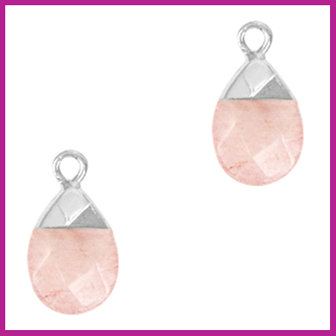 Natuursteen hanger blossom pink zilver