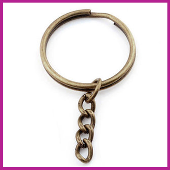 Sleutelhanger ring chain 28mm Brons