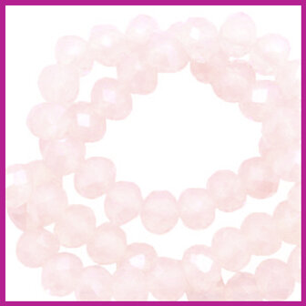 Glaskraal top facet disc 6x4mm Seashell pink pearl shine