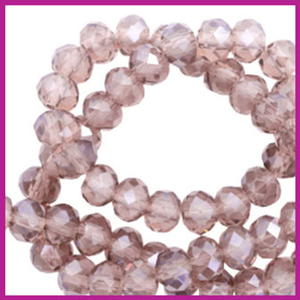 Glaskraal top facet disc 6x4mm Greige purple pearl shine
