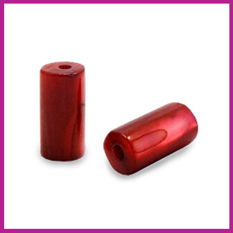 Schelp kraal tube klein ruby red