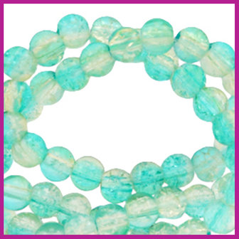 Glaskraal crackle &Oslash;6mm bleached aqua blue