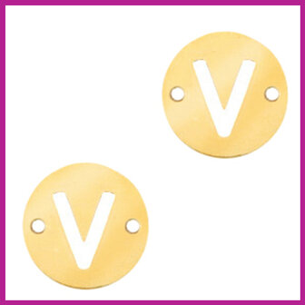 RVS stainless steel tussenstuk initial coin goud V