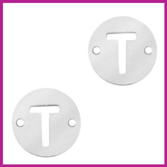 RVS stainless steel tussenstuk initial coin zilver T